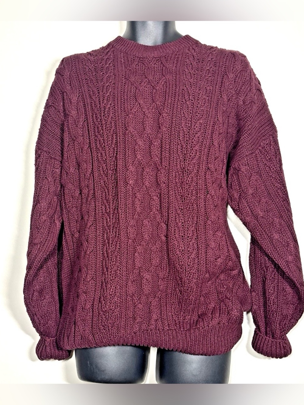 Structure pull over Sweater Mens L Fisherman Cable crew burgundy cotton ramie